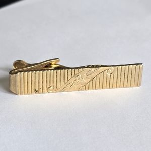 Vintage tie clip bar gold tone floral